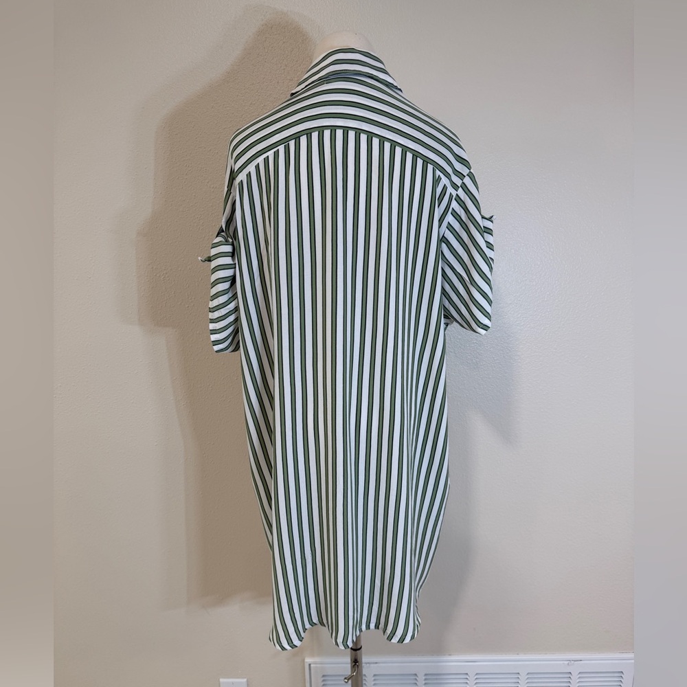 Faithfull The Brand Porte Shirt Dress, Almeria Stripe, White/Green, SIZE: 8 - Picture 12 of 13